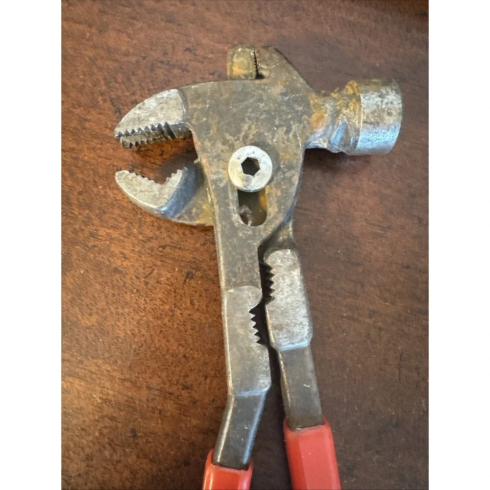 Vintage Fencing Pliers Multi-Tool Hammer Wire Cutter Red Grips Industrial